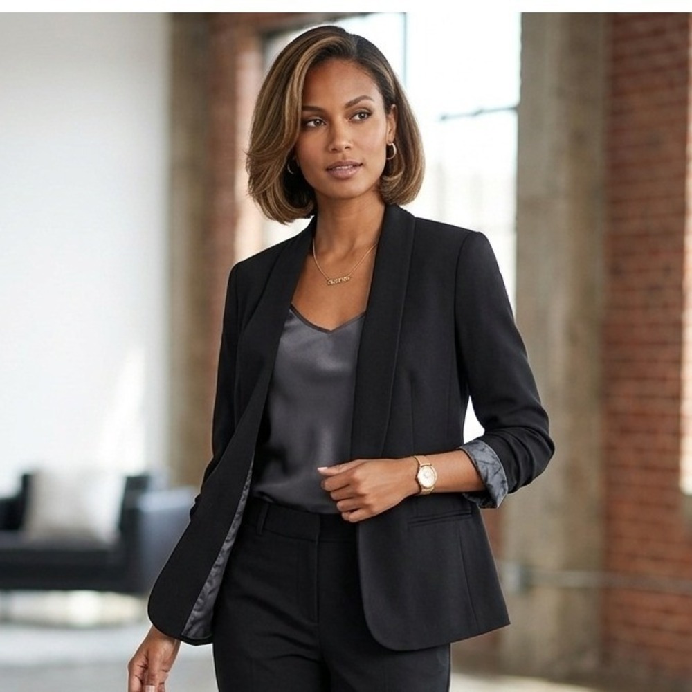 Decree Womens‎ Black Open Front Shawl Collar Blazer Jacket Size M